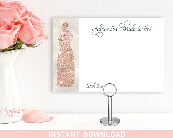 PRINTABLE Advice for the Bride to Be Cards Printable Rose | Etsy