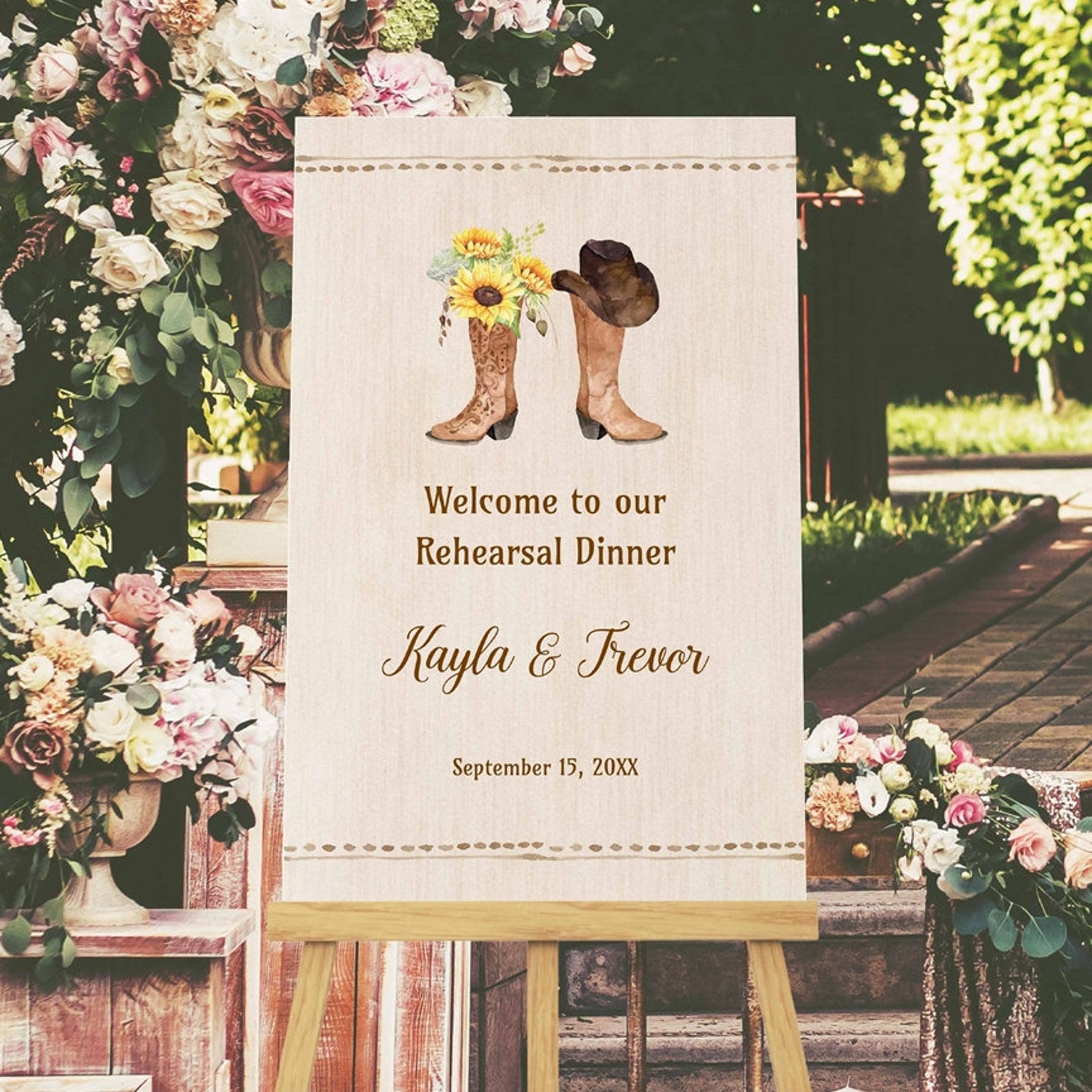 SUNFLOWER Cowboy Boots Welcome Sign Template, Rehearsal Dinner, Wedding ...