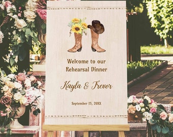 SUNFLOWER Cowboy Boots Welcome Sign Template, Rehearsal Dinner, Wedding Welcome, Western Cowboy Boot, poster for easel |  EDITABLE 176 T