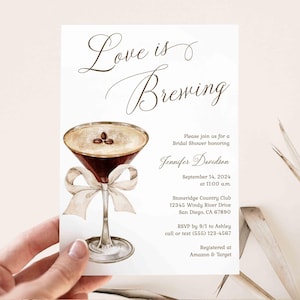 Love Is Brewing Bridal Shower Invitation, Cocktail Coffee Espresso Martini theme Modern Bridal Shower invite, Editable Download TEMPLATE 482