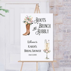 Blush Pink Cowboy Boots Brunch Bubbly Welcome Sign, Bridal Shower or ...