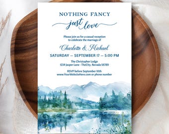 Nothing Fancy Just Love Wedding Reception Only Digital Invitation | Blue Mountain Lake | TEMPLATE 631