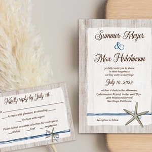 Navy Blue Starfish Wedding Invitation, Destination Beach Wedding theme, Starfish Invite, Ocean Sea Seashell | Printable Digital TEMPLATE 204