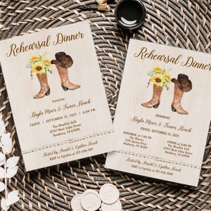 SUNFLOWER Cowboy Boots Rustic Rehearsal Dinner Invitation, Country