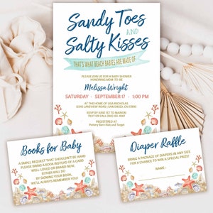 Sandy Toes Salty Kisses Beach Baby Shower Invitation, Tropical, Ocean, Seashell, shell, starfish, Nautical Baby Shower Invite TEMPLATE 364