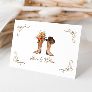 Orange Floral Cowboy Boots Thank You Note Card, Rustic Wedding, Country Wedding, Western Wedding Thank You Orange Flowers ALANI TEMPLATE 211