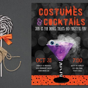 Costumes and Cocktails Halloween Invitation, Halloween Cocktail Party Invite, Couples, Halloween Invitation for Adults, Invite Printable