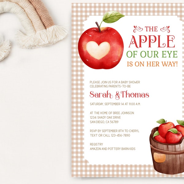 Apple of our Eye Baby Shower Invitation, Co-Ed Baby Shower Invite, Couples Baby Shower, Fall Baby Shower, gender neutral | TEMPLATE 251