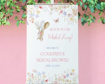 Wildflower Whisked Away Bridal Shower Welcome Sign Poster, Stock the Kitchen recipe baking theme, TEMPLATE 498