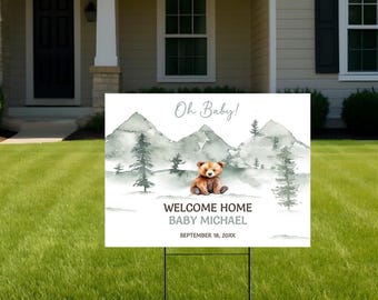 Oh Baby Bear Mountain Coed Shower Welcome Home Yard Sign, Woodland Forest Lawn Sign, TEMPLATE 497  (Digital File)