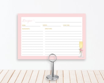 Recipe Card for bride, bridal shower insert, pink recipe card, matches petals and proseco invite | PRINTABLE TEMPLATE 138