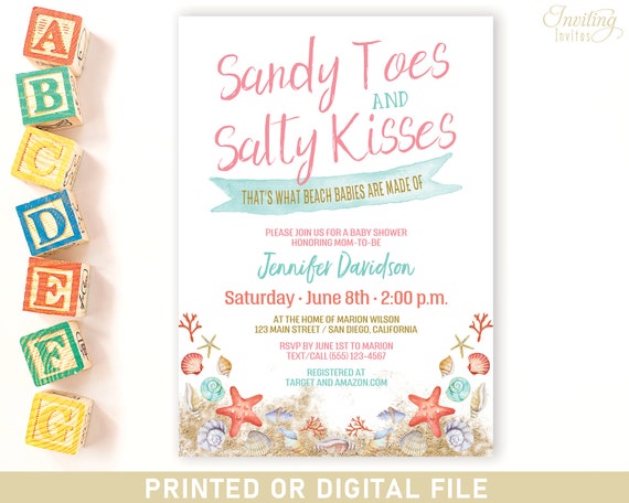 Beach Girl Baby Shower Invitation, Tropical, Ocean, Seashell