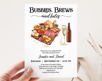 Charcuterie Invitation, Bubbles Brews and Bites, Bridal Shower, Couples Wedding Shower, Engagement Party, Birthday Party Invite TEMPLATE 240