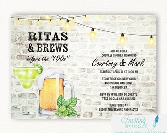 Margaritas and Brews Before I Dos Couples Shower, Bridal Shower, Beer Invitation, Engagement Party, Brick Brewery Invite |PRINTED or DIGITAL