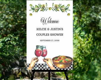 Italian theme Welcome Sign for couples shower, engagement, rehearsal dinner, matches That's Amore Pasta Wine invitation, Italy TEMPLATE 288