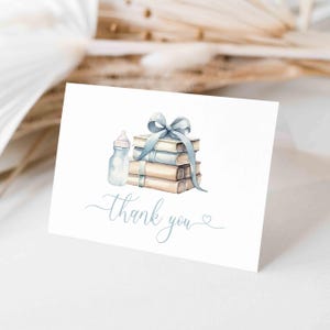 BLUE Book Thank You Note Card, Book Themed Baby Shower, folded and flat thank you card, literary libary, storybook | DIGITAL TEMPLATE 375