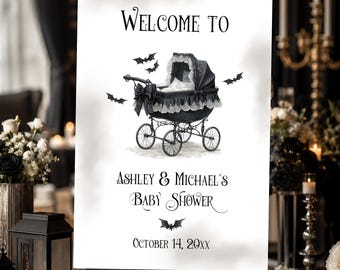 Bats Spooky Carriage Baby Shower Welcome Sign (Printed or Digital) TEMPLATE 563