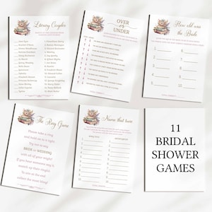 11 Bridal Shower games for Book themed bridal shower, shower game bundle, fun unique games, pastel colors | DIGITAL EDITABLE TEMPLATEs 231
