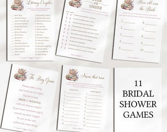 11 Bridal Shower games for Book themed bridal shower, shower game bundle, fun unique games, pastel colors | DIGITAL EDITABLE TEMPLATEs 231