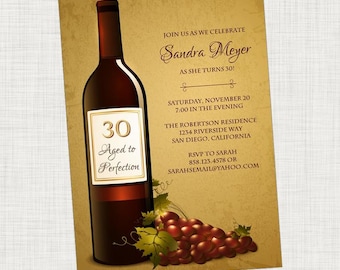 Aged to Perfection Wine Birthday Invitation - Adult Birthday Party Invitation -  80th, 70th, 60th, 50th, 40th 30th Printable, Digital File
