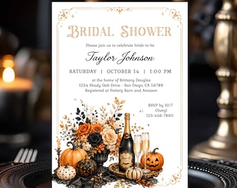 Halloween October Bridal Shower Invitation, Editable Spooky Bride Wedding Shower Invite (Printed or Digital) TEMPLATE 641