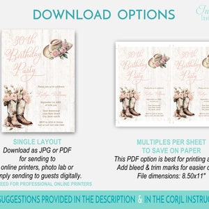 Cowboy Boots Rustic Birthday Invitation for Women, Cowgirl, Rustic