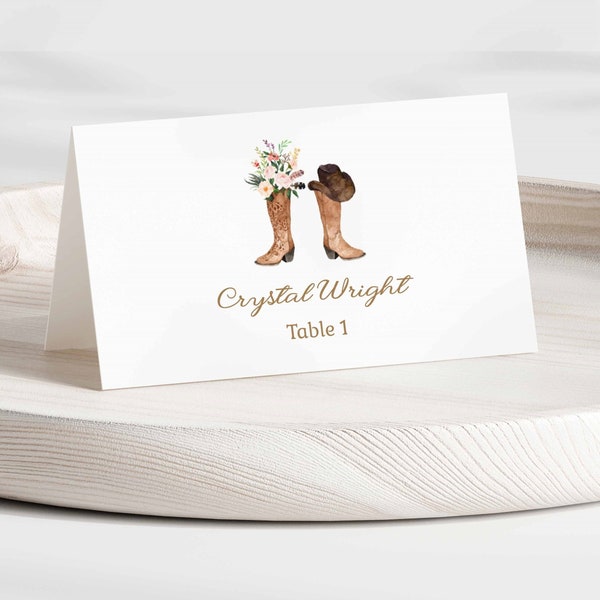 PINK Floral Cowboy Boots Escort Cards Place Cards, Rustic Western Country Theme placecard, Cowboy Cowgirl, pink flowers, ALYSSA TEMPLATE 171