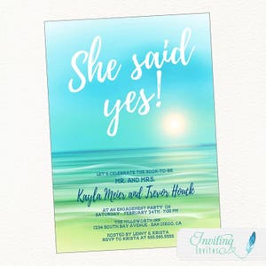 Beach Engagement Party Invitation, Beach Wedding, Beach Sunset, Destination Wedding, Tropical Wedding, Sunset Invitation image 1