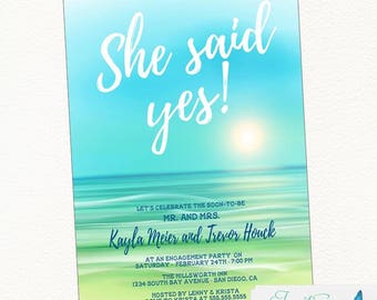 Beach Engagement Party Invitation, Beach Wedding, Beach Sunset, Destination Wedding, Tropical Wedding, Sunset Invitation