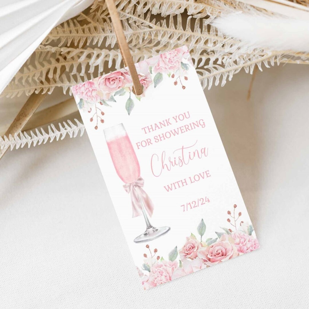 Bridal Shower Favor Tag, Champagne Wedding Favor Tag, Brunch and Bubbly ...