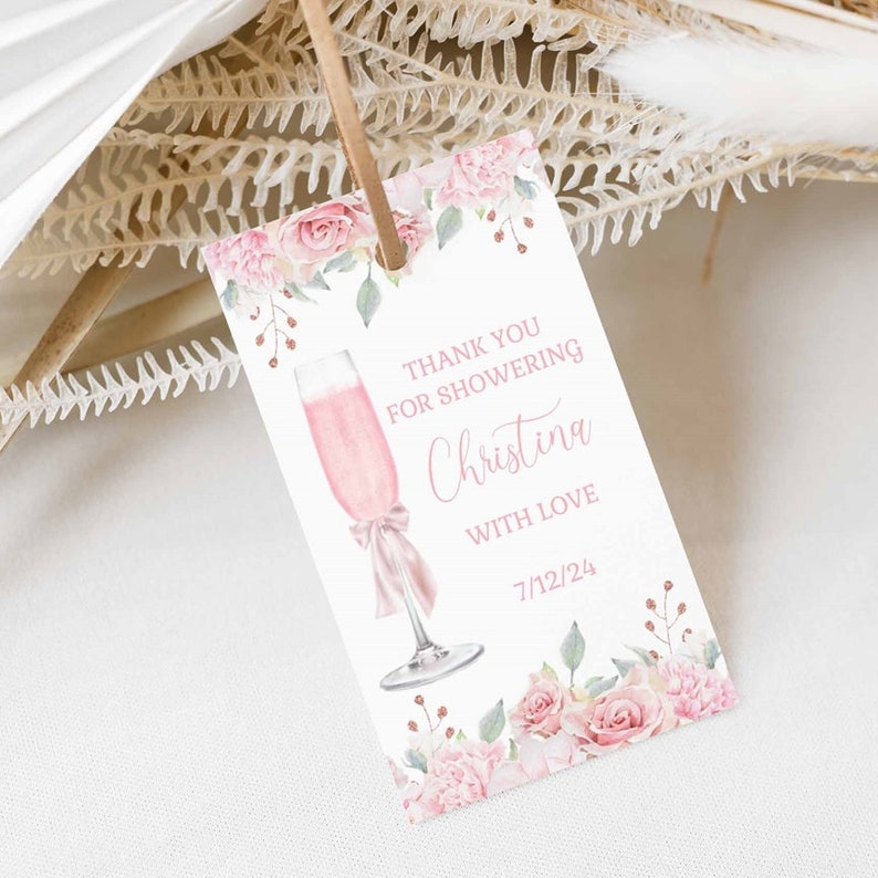 Bridal Shower Favor Tag, Champagne Wedding Favor Tag, Brunch and Bubbly ...