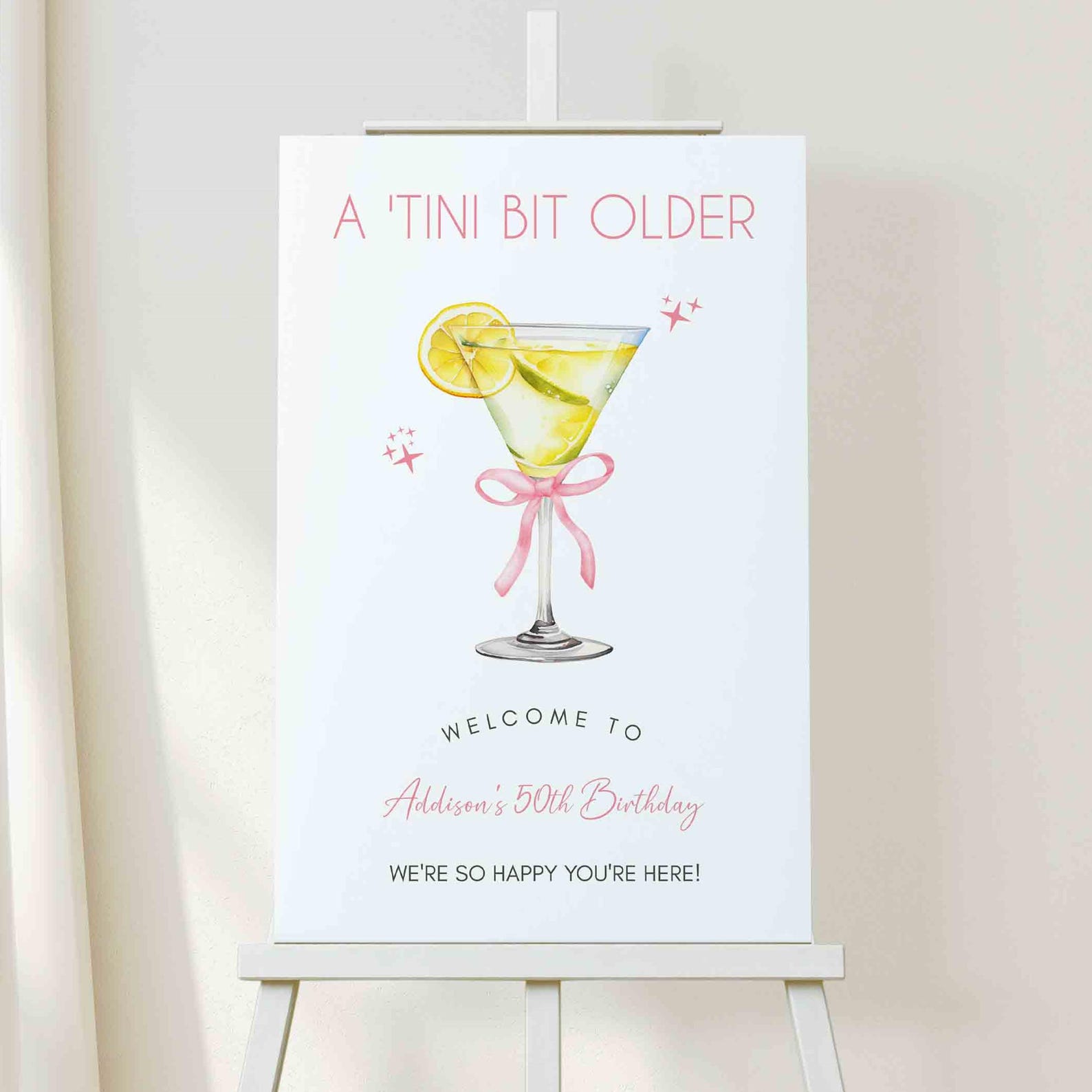 Welcome Bit A Tini Bit Older Birthday Welcome Sign Poster Lemon Drop Martini Theme ...