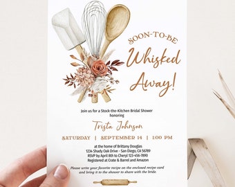 TERRACOTTA Whisked Away Bridal Shower Invitation with recipe card, Stock the Kitchen Invite, baking kichen bridal shower theme TEMPLATE 305