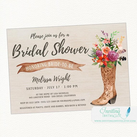 Cowboy Boot Rustic Bridal Shower Invitation Western Barn Etsy