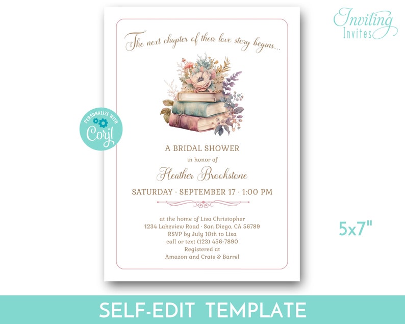 Book Themed Bridal Shower Invitation, Next Chapter, Love Story Bridal Shower Invite, Once Upon a Time Shower, fairytale shower, TEMPLATE 231 image 2