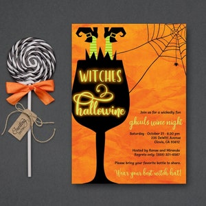 Halloween Wine Invitation, Adult Halloween, girls night, ladies night, ghouls night out, cocktail party, witch invite, DIGITAL TEMPLATE
