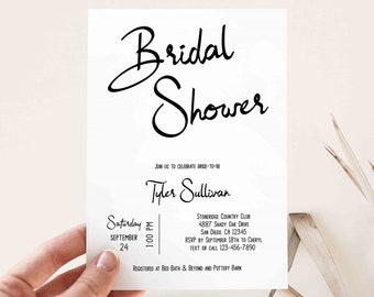 Minimalist Simple Bridal Shower Invitation, elegant black and white invite | diy PRINTABLE EDITABLE TEMPLATE