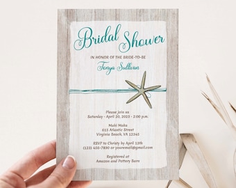Starfish Bridal Shower Invitation, Beach theme, Beach Wedding Shower, Ocean Bridal Shower, tropical invitation  | TEMPLATE 111