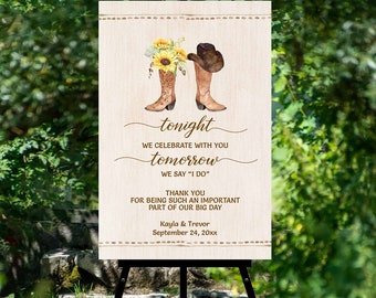 SUNFLOWER Cowboy Boots Welcome Sign Template, Rehearsal Dinner, Wedding Welcome, Western Cowboy Boot, poster for easel |  EDITABLE 176 T
