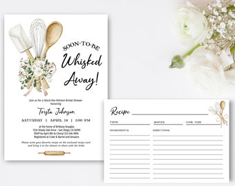 Whisked Away Bridal Shower Invitation with recipe card, Stock the Kitchen Invite, baking kichen bridal shower invitation theme TEMPLATE 245