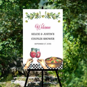 Italian theme Welcome Sign Poster, couples shower, engagement, rehearsal dinner, That&#39;s Amore Spaghetti Pasta Wine invitation TEMPLATE 288