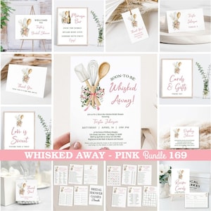 PINK Whisked Away Bridal Shower Invitation bundle set, Stock the Kitchen Invite, baking kichen bridal shower theme EDITABLE TEMPLATES 169