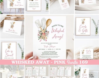 PINK Whisked Away Bridal Shower Invitation bundle set, Stock the Kitchen Invite, baking kichen bridal shower theme EDITABLE TEMPLATES 169