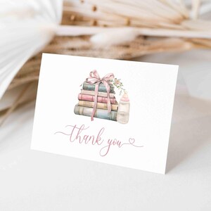 PINK Book Thank You Note Card, Book Themed Baby Shower, folded and flat thank you card, literary libary, storybook | DIGITAL TEMPLATE 363
