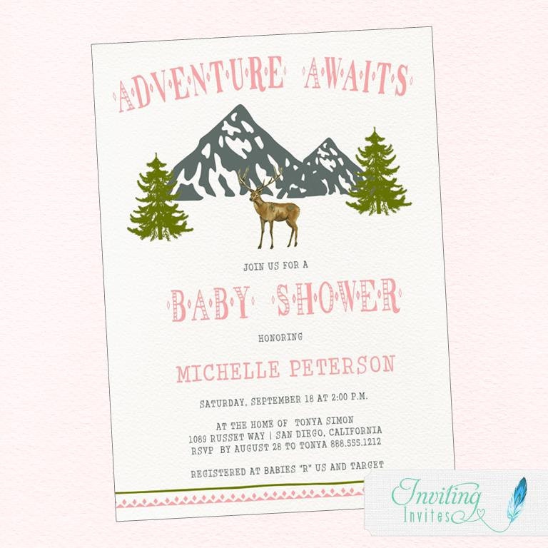 Mountain Baby Shower Invitation Adventure Awaits Woodland Etsy