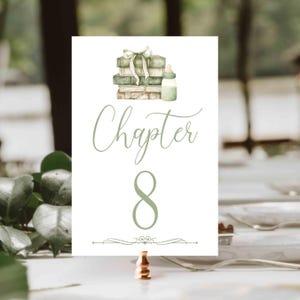 Green Book Themed Table Numbers, Books Next Chapter Baby Shower, Once Upon a Time Shower, fairytale shower| TEMPLATE 431