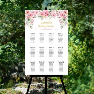 Bridal Shower Seating Chart, Wedding Seating chart, pink floral flowers, matches Petals and Prosecco | PRINTABLE EDITABLE TEMPLATE | 138