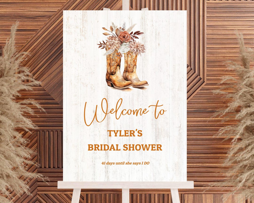Terracotta Cowboy Boots Bridal Shower Welcome Sign | Boho Cowgirl ...