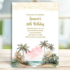 Beach Birthday Party Invitation for women, girls, boys, men, adult, Aloha Luau invites, Hawaiian Tropical Invite | TEMPLATE PRINTABLE 248