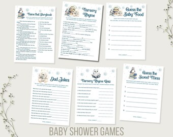 Baby Shower Games Bundle, A New Chapter Will Soon Begin Book Baby Shower, Library Storybook theme, blue winter arctic animals TEMPLATE 430
